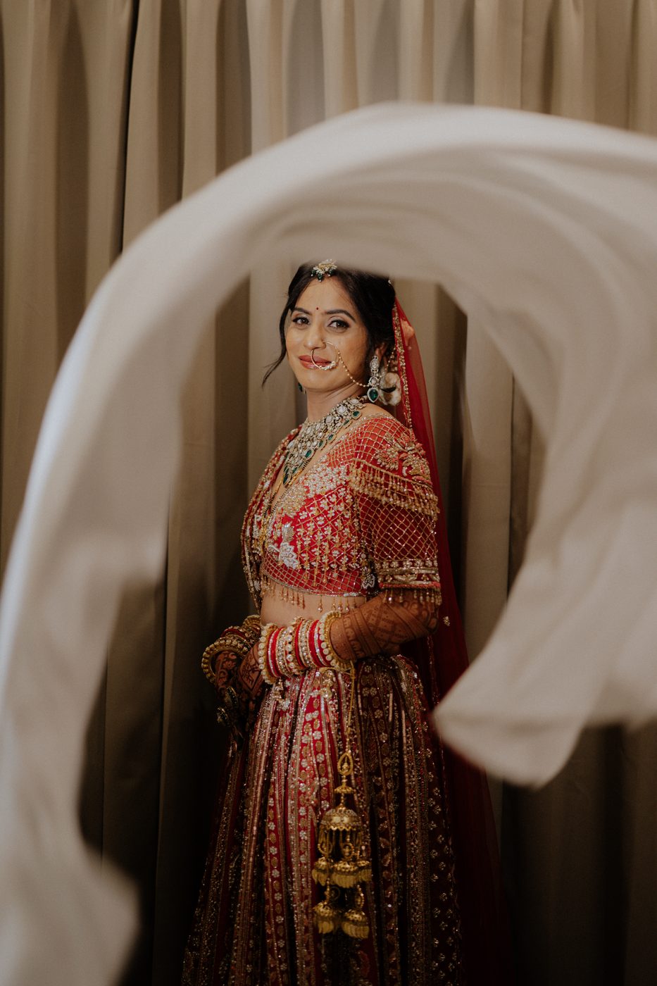 Bride with flowing dupatta